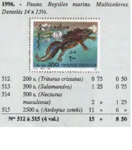 (so Mali a)1996 year reptiles 4 kind .,YVert & Tellier appraisal 15 euro ( abroad .. shipping, explanation field reference )