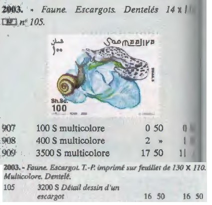 （ソマリア）2003年カタツムリ3種完、YVert & Tellier評価20ユーロ（海外より発送、説明欄参照）_画像2