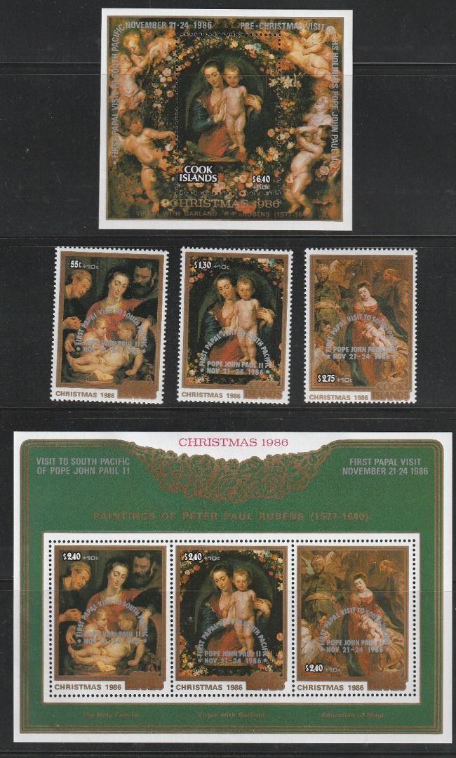 （クック島）1986年ローマ法王訪問完セット（クリスマス加刷）、スコット評価49.75ドル（発送について、説明欄参照）の画像1