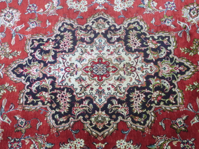 最高級 手織り シルク 72万ノット Zaaro nim ザロニム メダリオン ペルシャ 絨毯 1515mm x 1005mm 敷物 カーペット ラグ 美術品の画像3