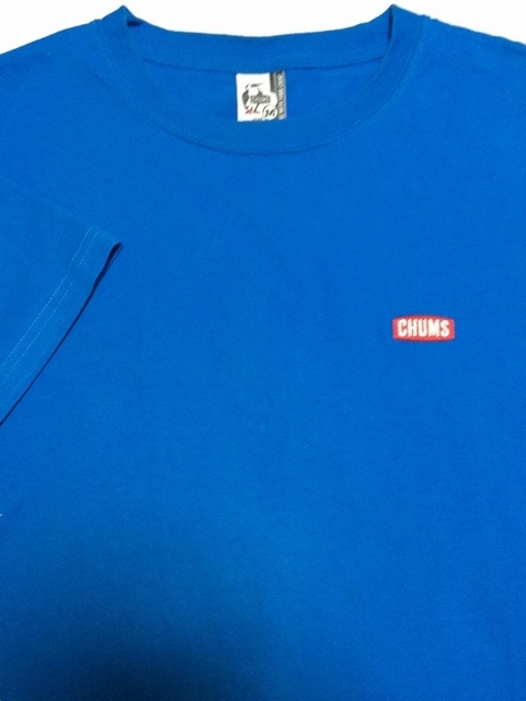 美品 CHUMS チャムス 半袖Tシャツ ブルー色無地 サイズM バックプリント フロントししゅうとロゴタグ縫い付け_本体色に近い