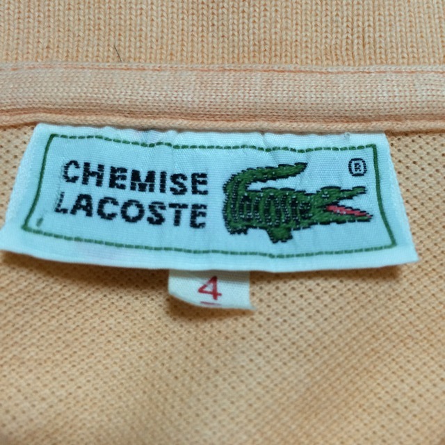 美品 CHEMISE LACOSTE ラコステ 半袖ポロシャツ サイズ４ 淡いオレンジ色 単色 無地 鹿の子生地 サイドスリット _画像4