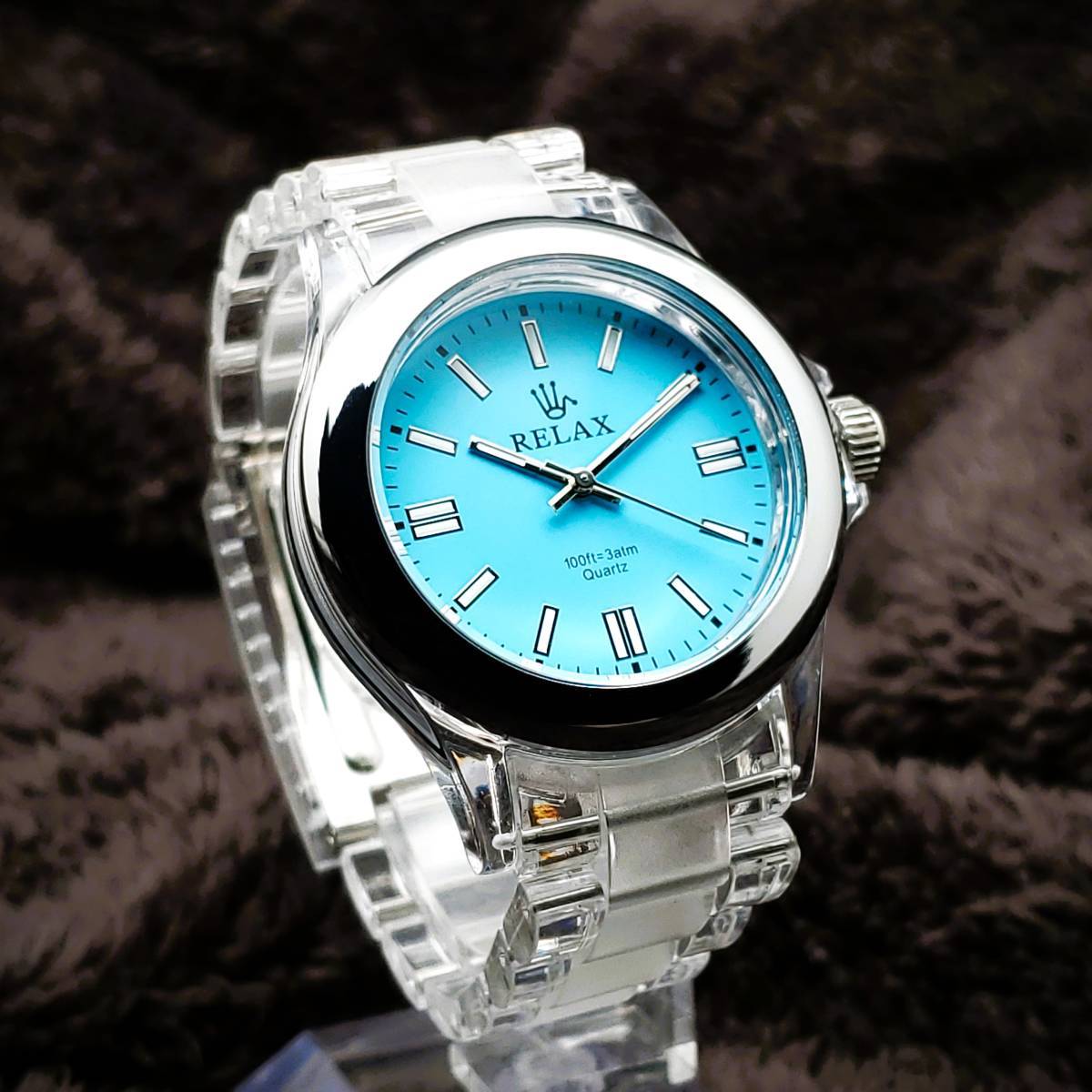 【即決大特価】RELAX リラックス 王冠ロゴ OP33 腕時計 オールスターパーペチュアル 遊び心があり魅力的モデル ターコイズブルー文字盤の画像2