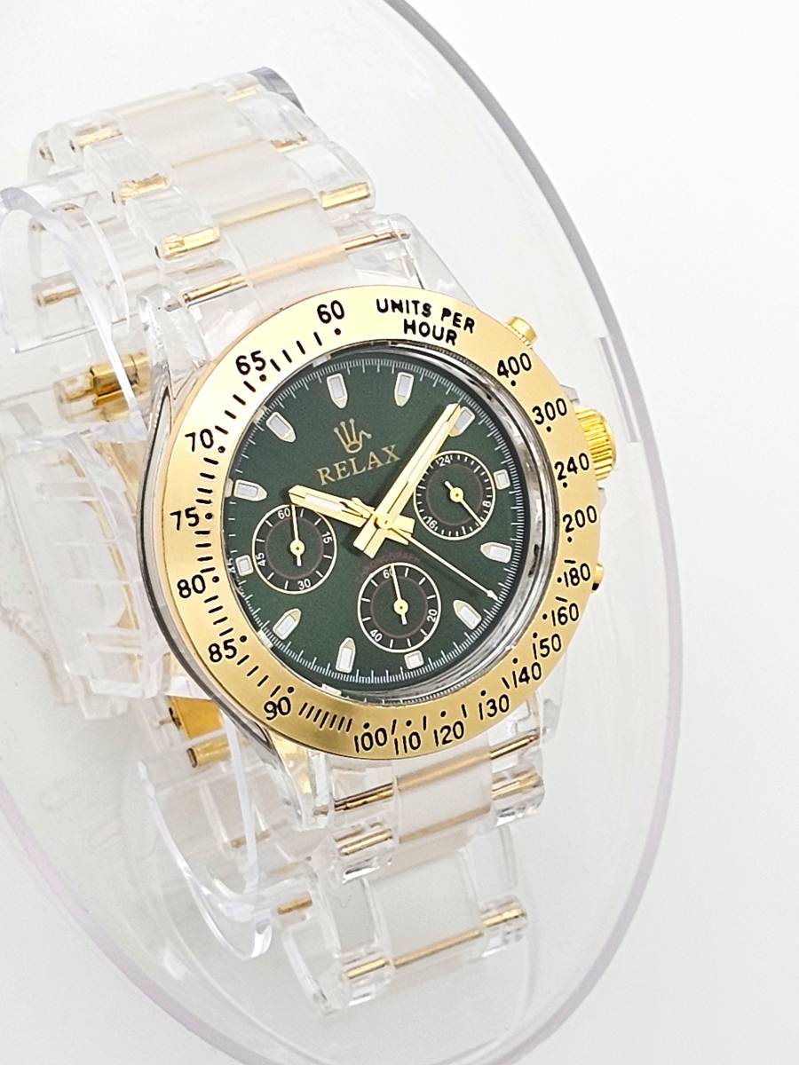 【3999円】リラックス 王冠ロゴ D28 腕時計 クロノ 鮮やかなグリーンカラーが大変魅力的なモデル グリーンダイヤル文字盤 世田谷ベースの画像3