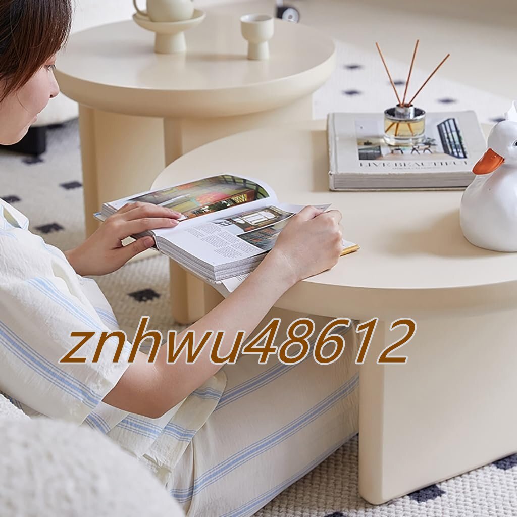 ソファサイドテーブル、クリーム風家庭用リビングルーム小型家庭用ラウンドコーヒーテーブル、地面に座る厚みのある密度ボードショートテー_画像5