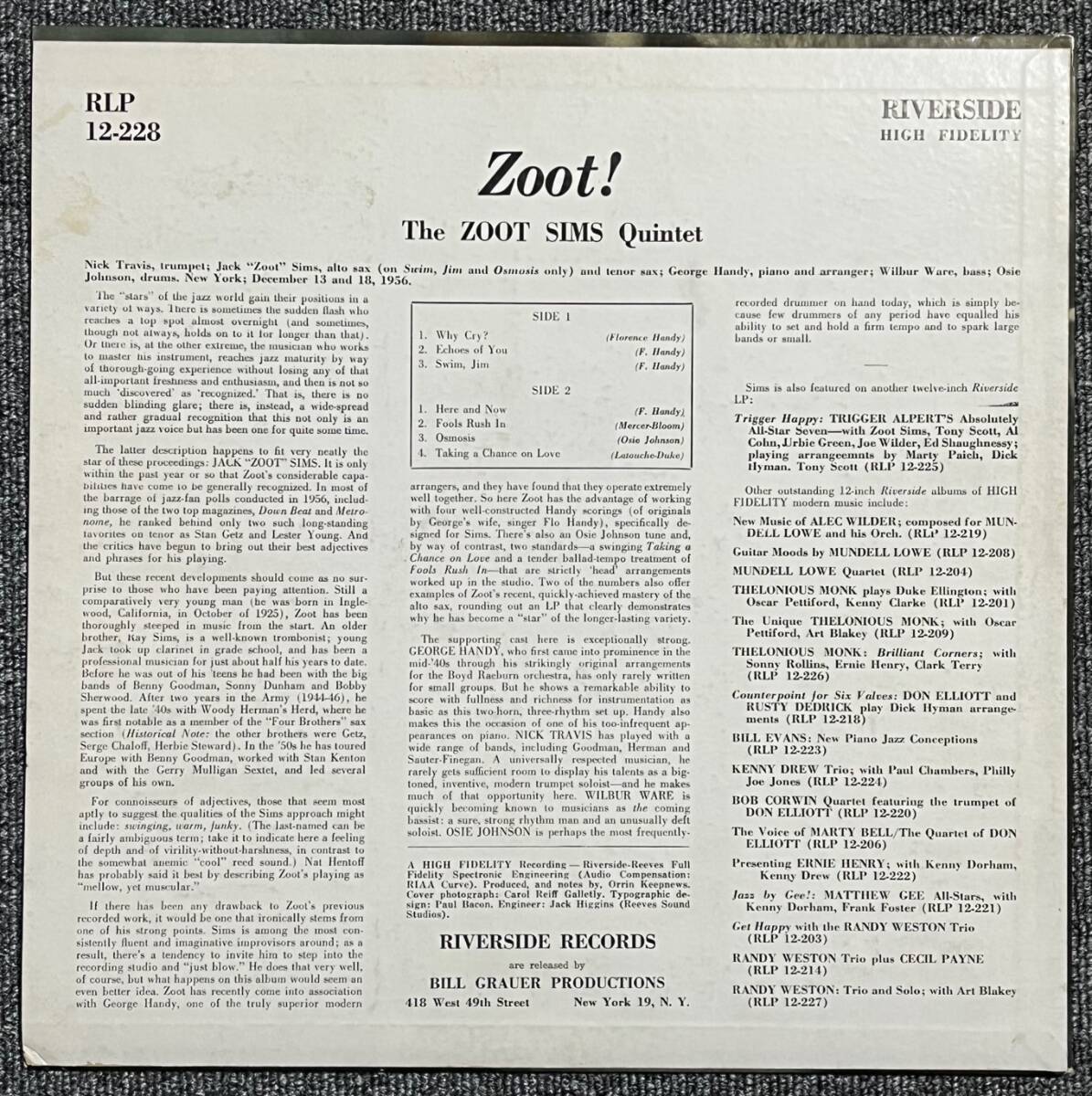 【オリジナル/美品】『 Zoot! 』Zoot Sims Nick Travis Wilbur Ware ズート・シムズ ニック・トラヴィスの画像2