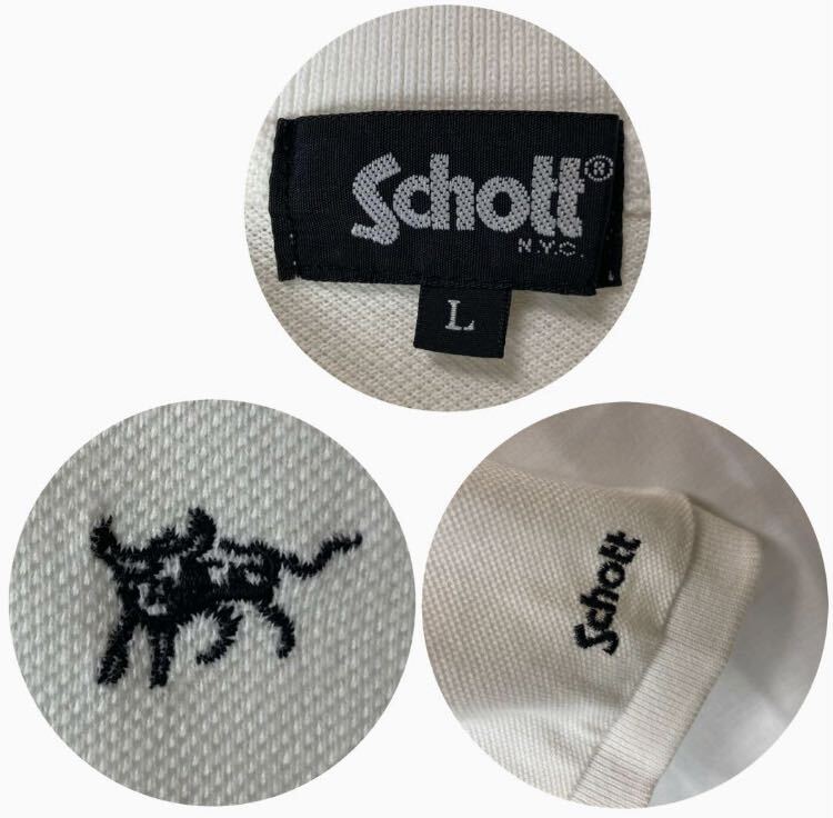 希少デザイン！Schottショットバッファロー刺繍ロゴホワイトポロシャツLサイズ_画像2