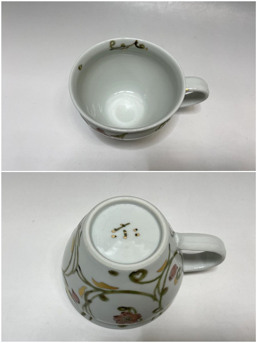  new goods Echizen .... kiln Sato . beautiful .3 point set cup & saucer mug overglaze enamels gold paint Sakura flower Tang . writing ceramics tradition industrial arts Japanese-style tableware pawnshop. quality seven F