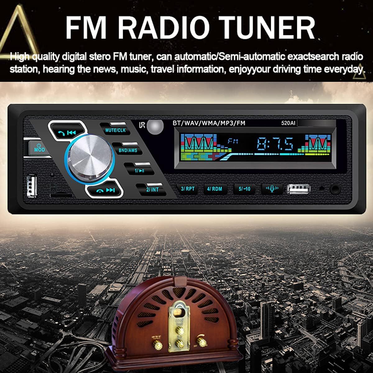 24VカーラジオBluetoothステレオMP3プレーヤーはハンズフリー通話をサポートFMデュアルUSBポートTFAUXIN音声ア_画像3