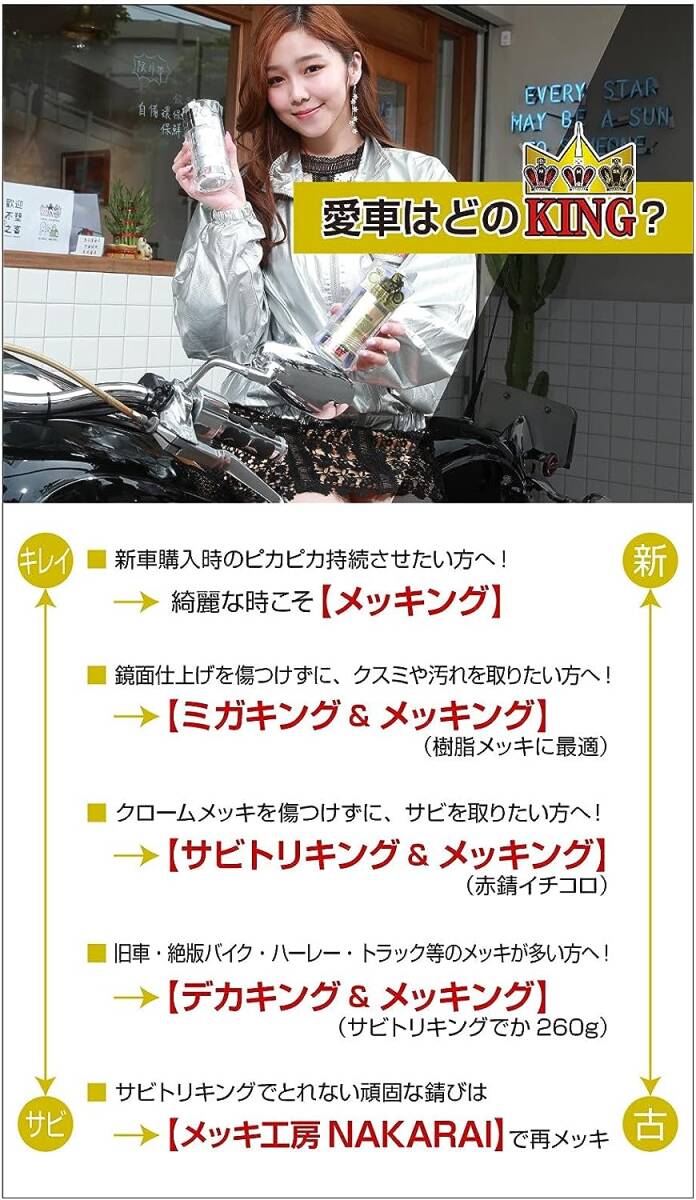 NAKARAI バイク用メッキ保護剤+錆び取り剤セット 汚れ拭きクロス付 メッキング + サビトリキング バイク オートバイ 二輪_画像10