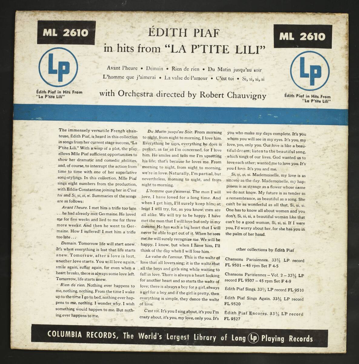 【US盤10吋】エディット・ピアフ/Hits From La P'tite Lili(並品,1951,Edith Piaf)_画像2