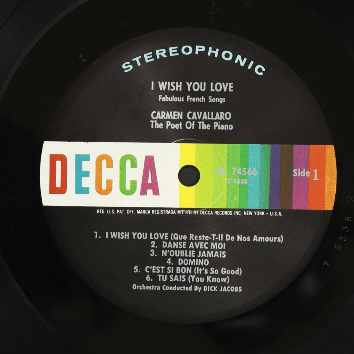 【US-ORIG.LP】カーメン・キャバレロ/I Wish You Love フランス曲集(並品,STEREO,1964)の画像3
