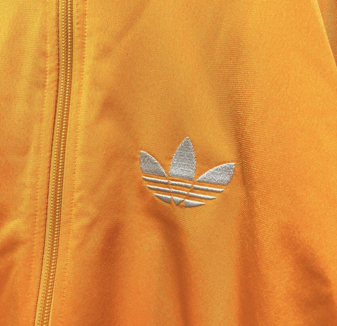 adidas アディダス ジャージ 上 トラックジャケット S オレンジ トレフォイル 長袖 3ライン 刺繍ロゴ ワンポイントロゴ ファイヤーバード