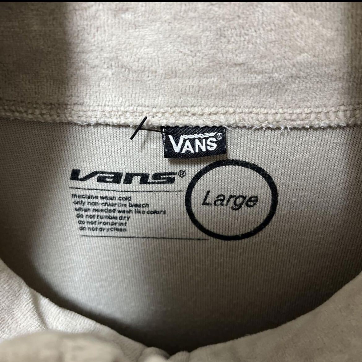 VANS バンズ ベロア 生地 ジャージ 上 トラックジャケット サイズL ベージュ 長袖 2ライン ストライプ 刺繍ロゴ 送料無料