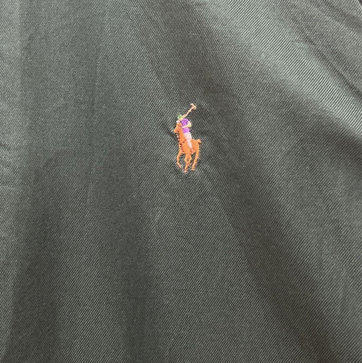 RALPH LAUREN ラルフローレン 長袖 BDシャツ ボタンダウンシャツ ポニー シンプルロゴ 刺繍ロゴ S モスグリーン 90s 90年代 送料無料