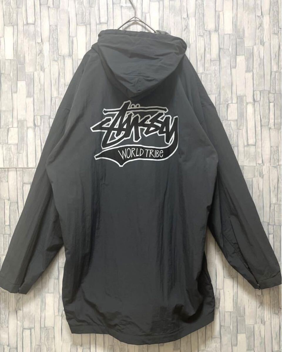 stussy オールド ステューシー ナイロンジャケット コーチジャケット L 長袖 デカロゴ 90s 90年代 フード付 ワールドトライブ BIG LEAGUE