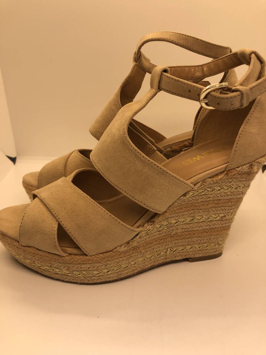 [3787] Nine West NINE WEST this season Trend Wedge sole beige sandals NY brand 7M 24cm ankle strap 
