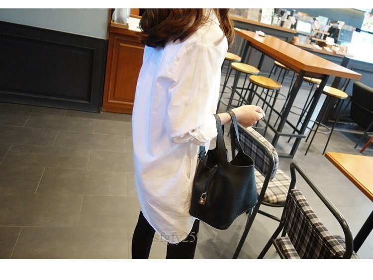 A5211* new goods autumn casual natural easy large size V neck mi leak height long sleeve shirt blouse tunic white 2XL