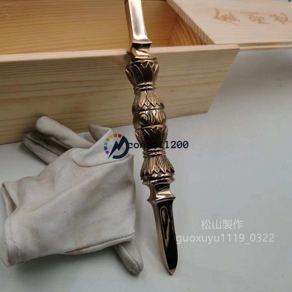 「密教法具 寺院用仏具」 美品 鬼目型 独鈷杵 真鍮製磨き仕上げ 大型210mm_画像5