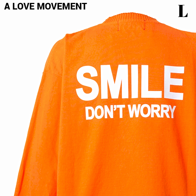 L 新品【A LOVE MOVEMENT × Perfect ribs BASIC LONG SLEEVE T-SHIRTS SMILE DON'T WORRY / ORG パーフェクトリブス ア ラブ ムーブメント