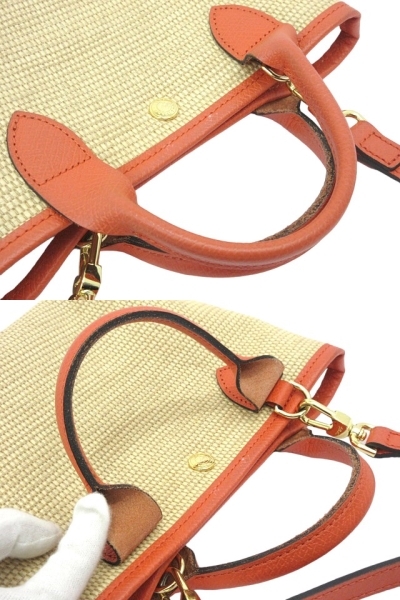 ロンシャン LONGCHAMP 2way ハンドバッグ かごバッグ ショルダーバッグ 10162HYT 017 ホース ナチュラル オレンジ_画像6