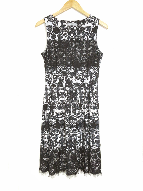ファス フィーユアスイーブル FAS FILLE A SUIVRE フランス製 ワンピース ノースリーブ フレア ストレッチ レース 総柄 モノトーン size T1