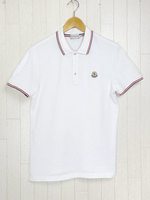 モンクレール MONCLER ポロシャツ 84093 トリコロール ワッペン 半袖 ホワイト size M メンズの画像1