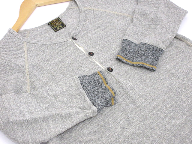 ジプシーアンドサンズ GYPSY&SONS ニット ニットシャツ コットン ラグラン ヘンリーネック 七分袖 グレー size SMALL メンズ_画像5