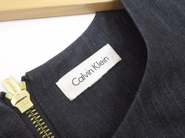 カルバンクライン Calvin Klein ワンピース ノースリーブ フリル ティアード ネイビー レディース_画像5