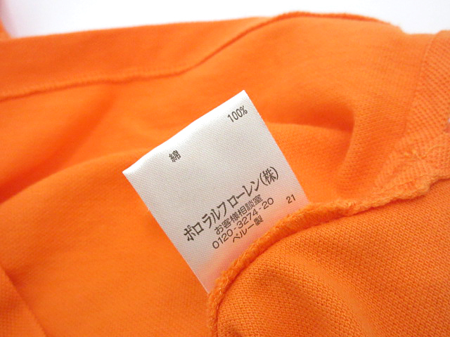 ポロバイラルフローレン Polo by Ralph Lauren シャツ Tシャツ 鹿の子 ヘンリーネック オレンジ size 160 キッズ メンズ_画像6