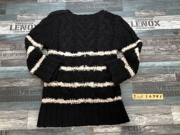 TOPSHOP トップショップ レディース ボーダー ニットセーター 34 黒アイボリー_画像3