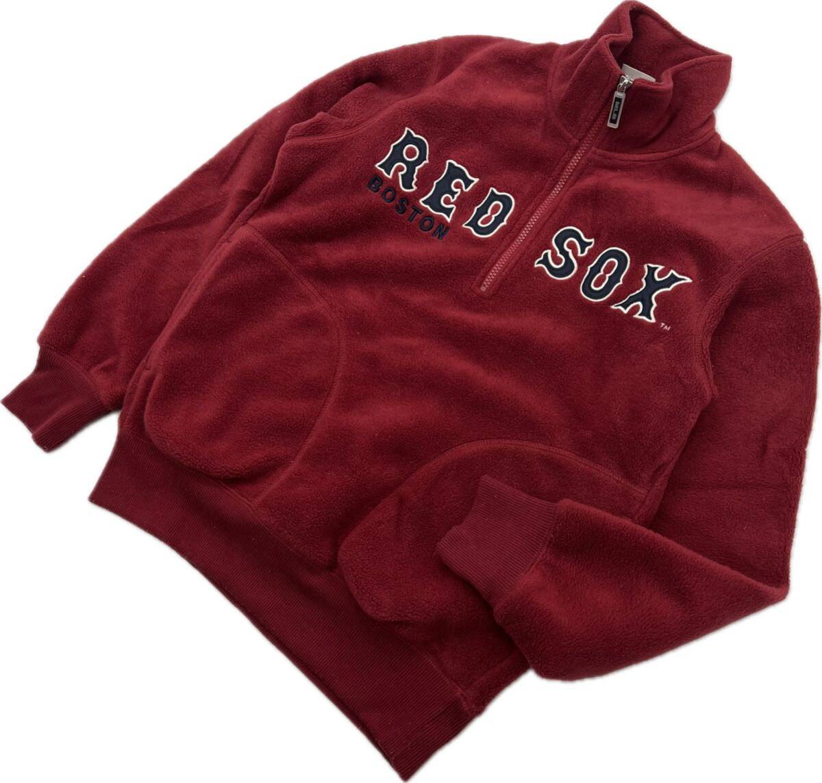 MLB ☆ BOSTON RED SOX ハーフジップ フリースジャケット レッド 赤 M メジャーリーグ 野球 秋冬 古着 ボストン レッドソックス■DD264_画像1
