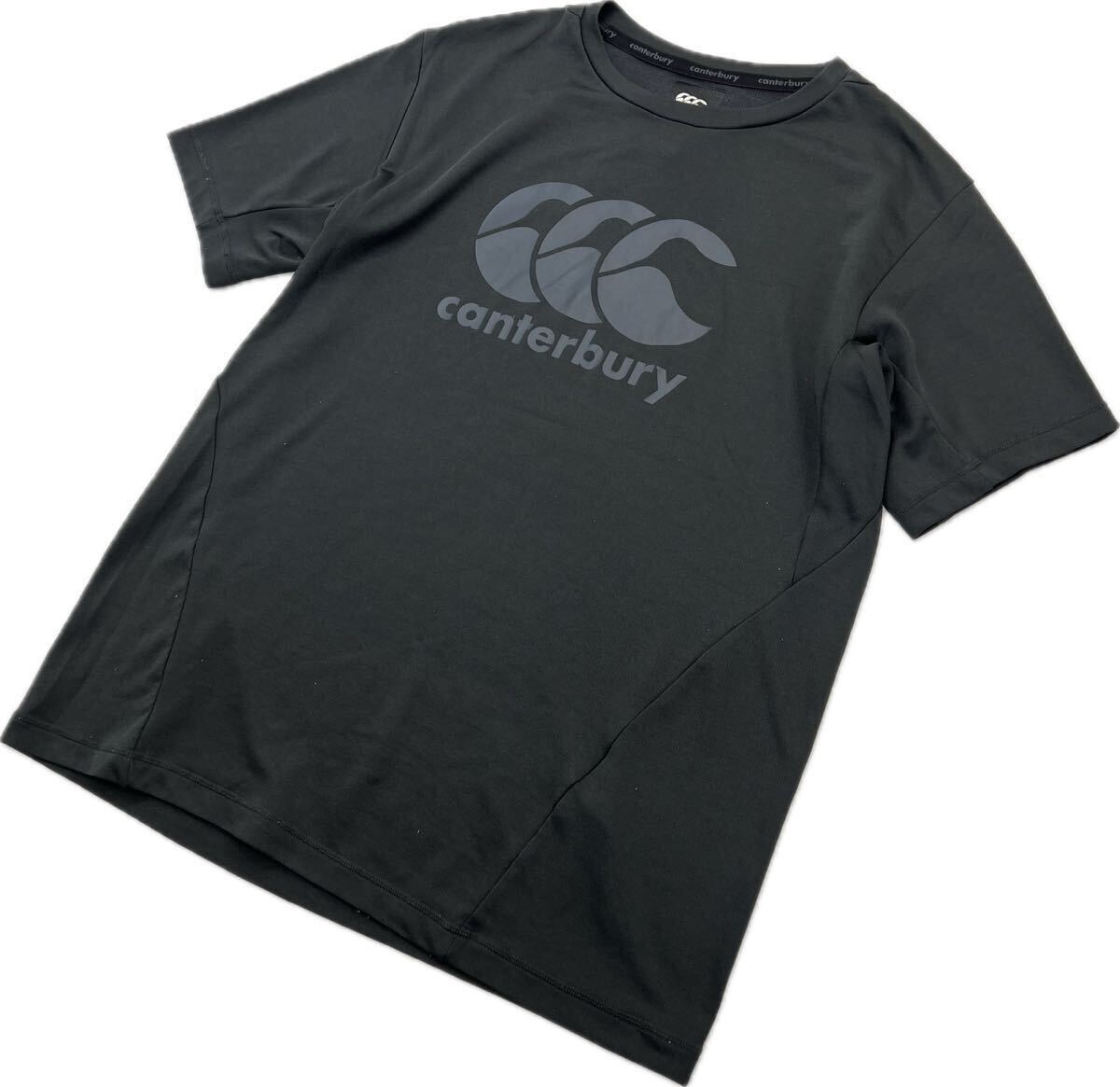 Canterbury ☆ ロゴ プリント ダークグレー 半袖 Tシャツ 速乾系 XL 春夏 ラグビー スポーツ トレーニング 人気 定番 カンタベリー■S3050_画像1