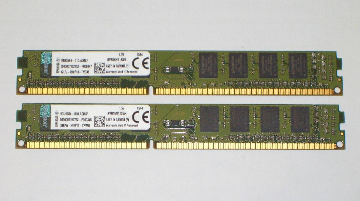 ◆ロープロファイル Kingston製 PC3-12800 (DDR3-1600) 8GB（4GB×2枚） 動作確認済 即決！★送料120円_画像1