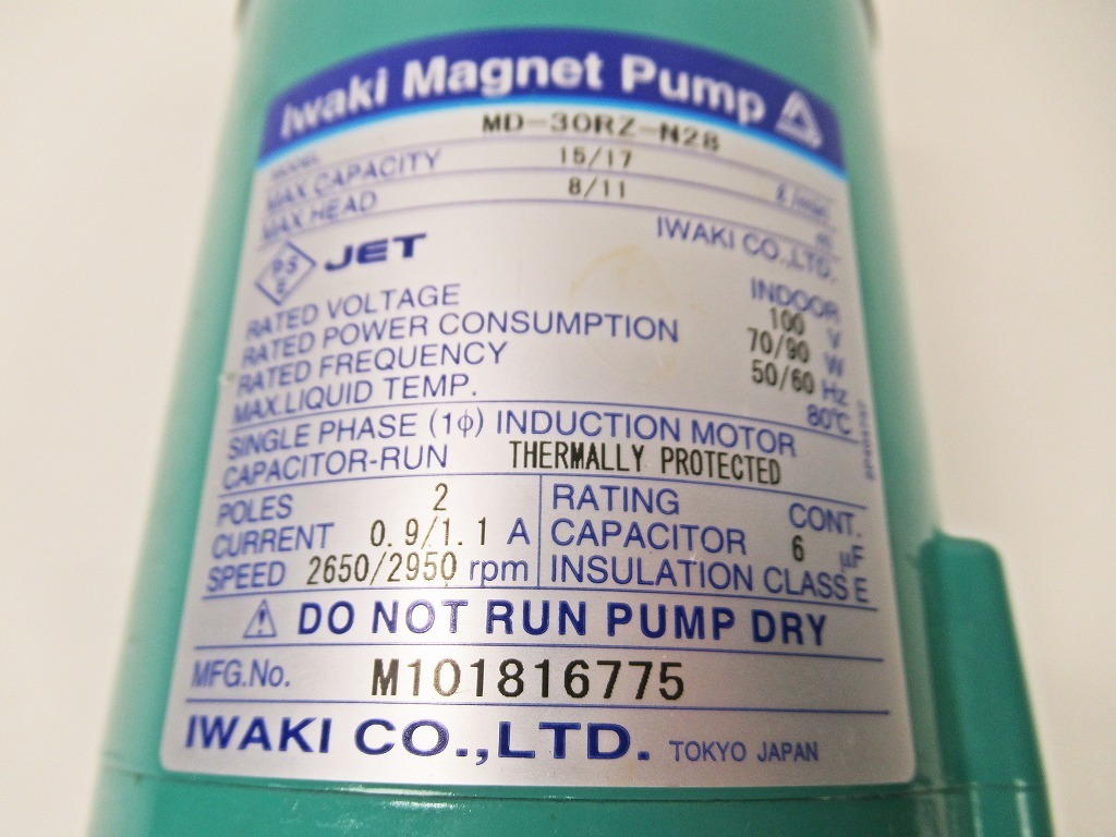 ◆[C23]Iwaki　イワキ　マグネットポンプ　Magnet Pump　ポンプ　MD-30RZ-N28　動作確認済_画像4