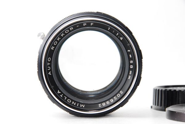 ★良品★ ミノルタ MINOLTA AUTO ROKKOR-PF 58mm F1.4 ★メタルフード付き★ MF オールドレンズ #J36086-100_画像2