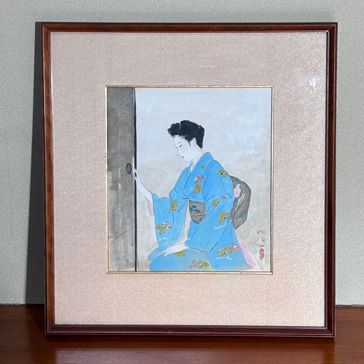 【洛座】【真作】京都の画家 梶原 緋佐子 客 ３号 ＜美人画_画像1