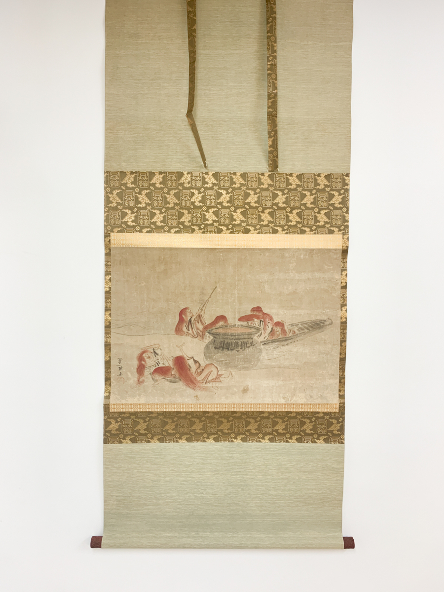 【洛座】【模写】江戸中期の著名画家 英一蝶 猩々の図 ＜掛軸 ◆477
