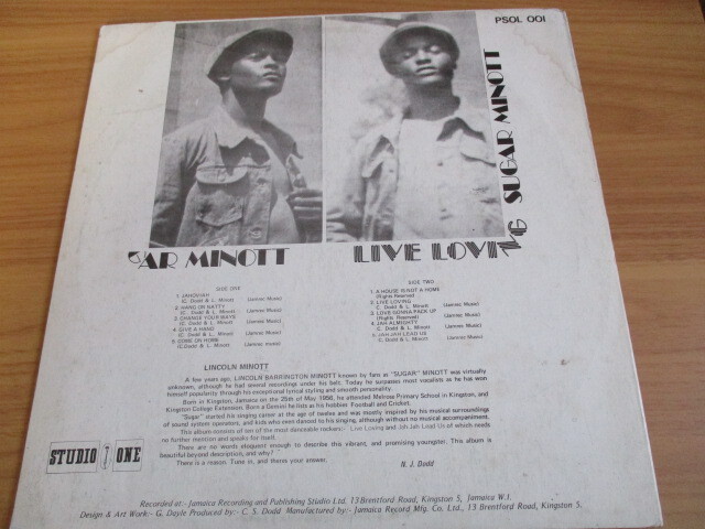 SUGAR MINOTT LP！LIVE LOVING, STUDIO ONE_画像2