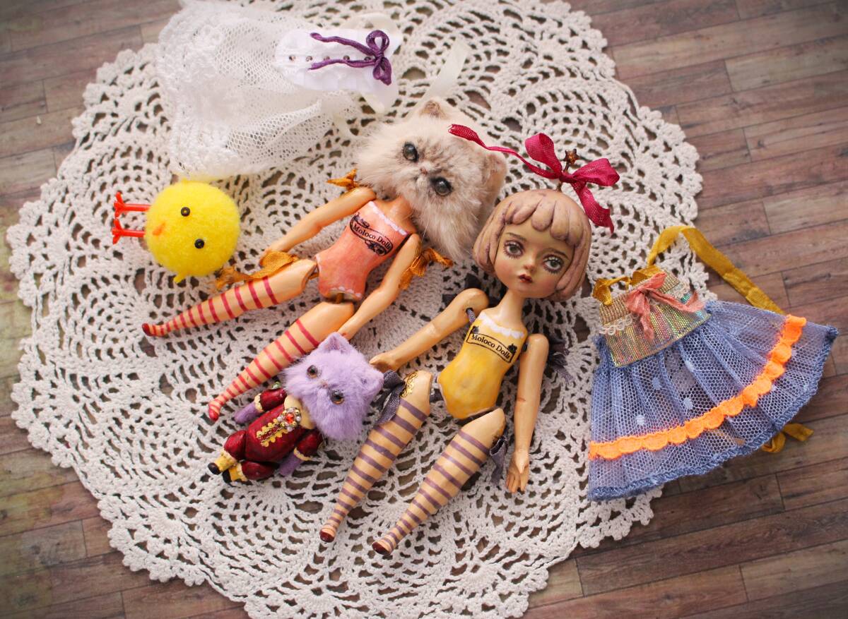 ★moloco dolls★②リボンで繋げた小さなお人形 猫のお嬢さんとお友達の画像5