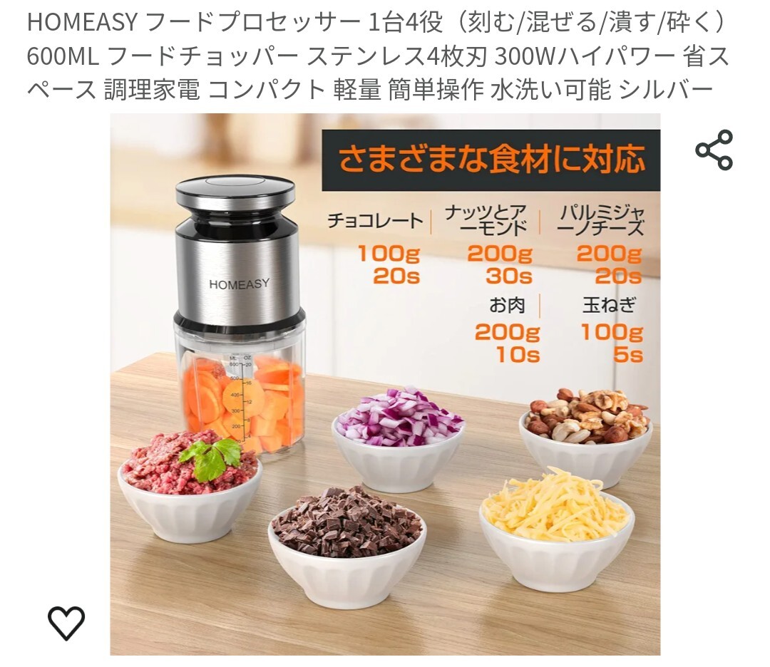 HOMEASY フードプロセッサーの画像5