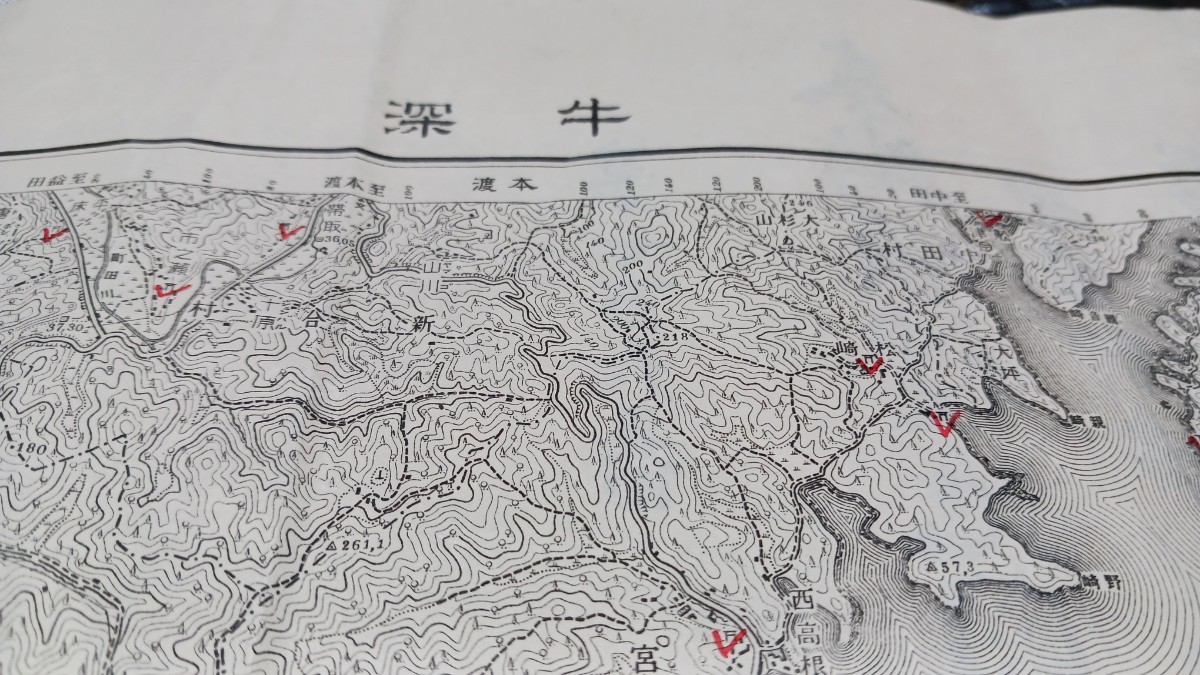 牛深　鹿児島県　熊本県　古地図　 地形図　地図　資料　46×57cm　明治34年測量　　昭和10年印刷　発行　書き込み　B2402_画像1
