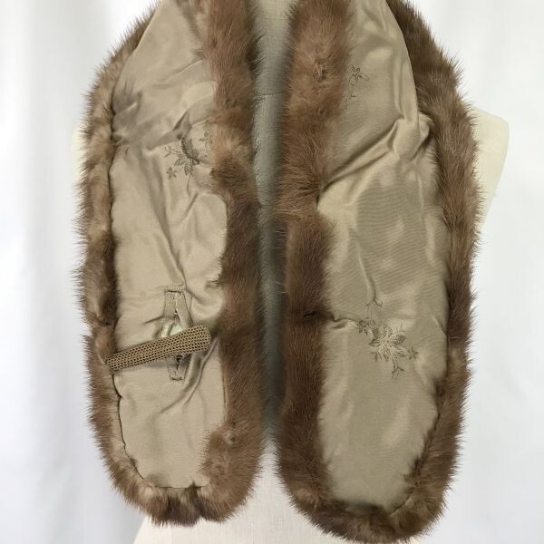  fur / mink? fur tippet / muffler [ width 8-12cm/ total length 100cm/ tea /brown] clip / hook stop / attaching collar / coming-of-age ceremony / Japanese clothes /. equipment /tippet*pCM93