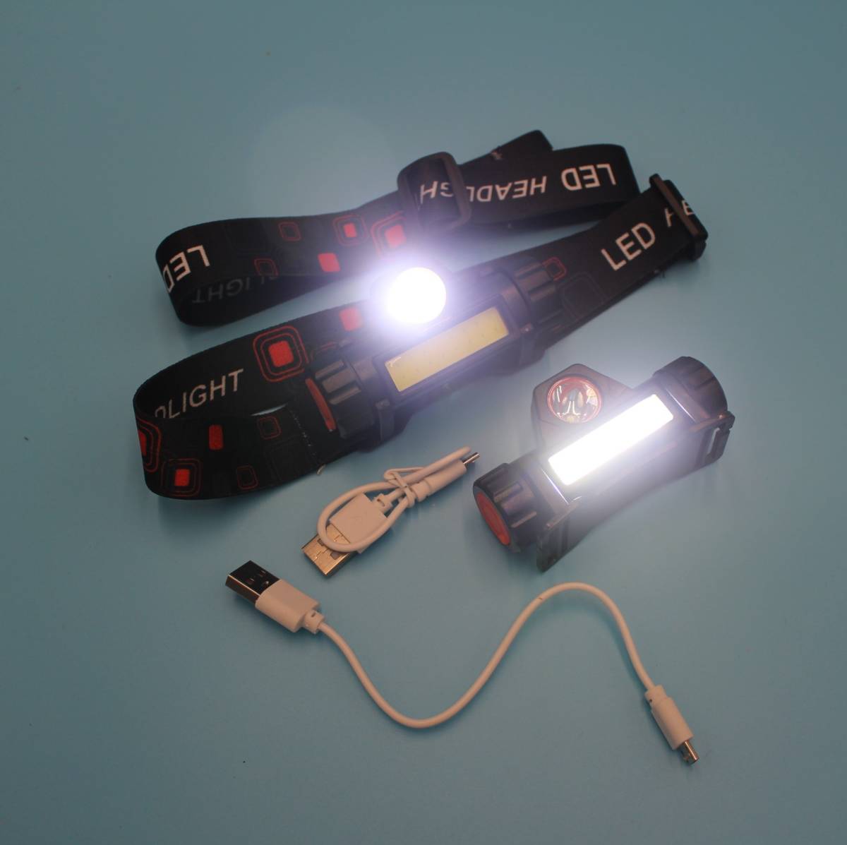 LED ヘッドライト USB充電 高輝度 ランプ 防災 防水 アウトドア レジャー キャンプ 登山 釣り 小型 軽量 ワークライト 作業灯 懐中電灯 2個_画像8