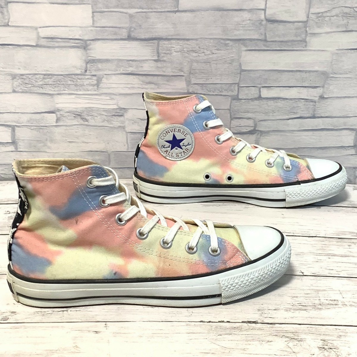 R5390bE CONVERSE×X-girl コンバース×エックスガール スニーカー レディース 24.5cm イエロー系×ピンク×ブルー コラボ タイダイ1C597_画像3