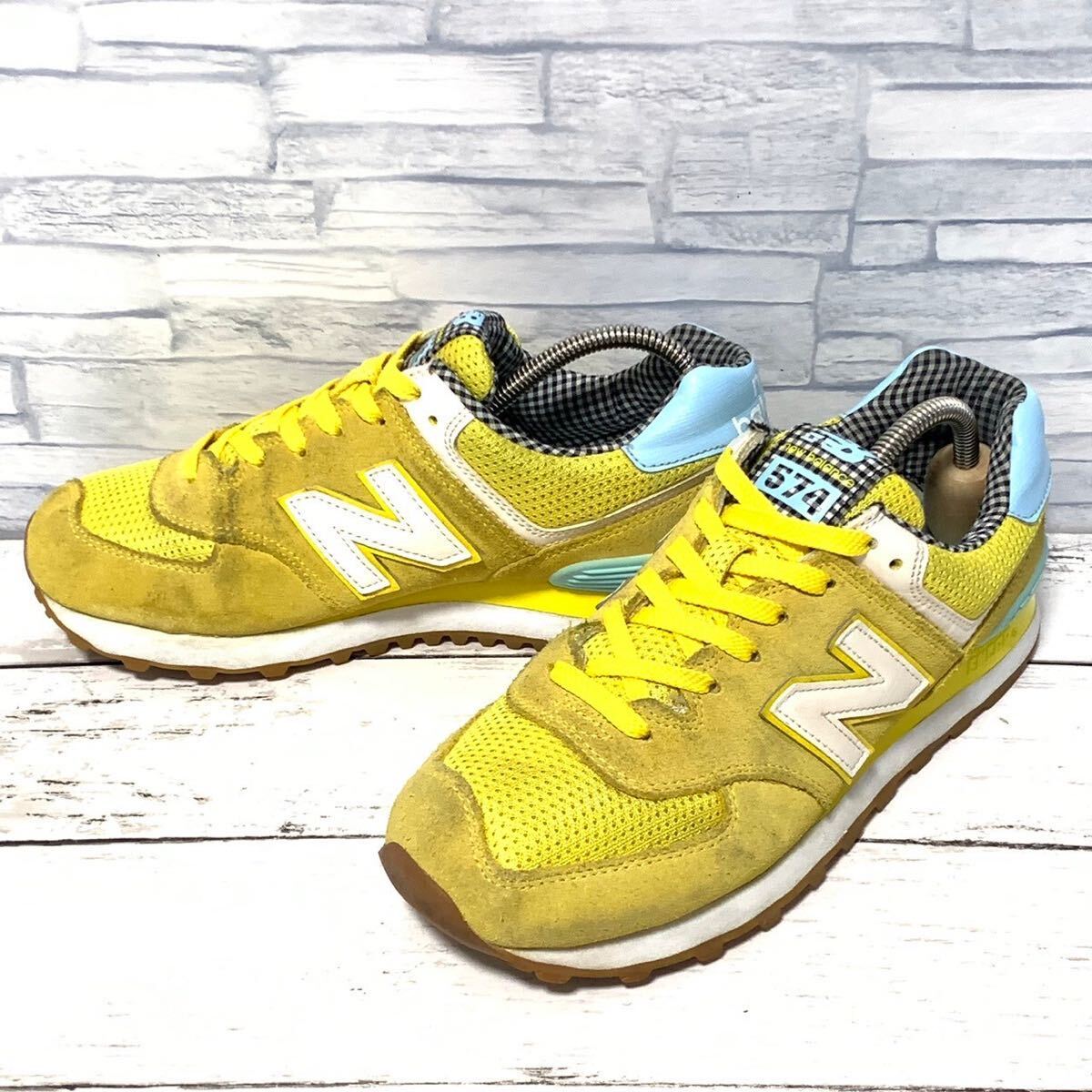 R5760bh 希少【New Balance 574 ニューバランス】スニーカー イエロー レディース 24cm WL574SPF ローカット シューズ 靴 _画像1