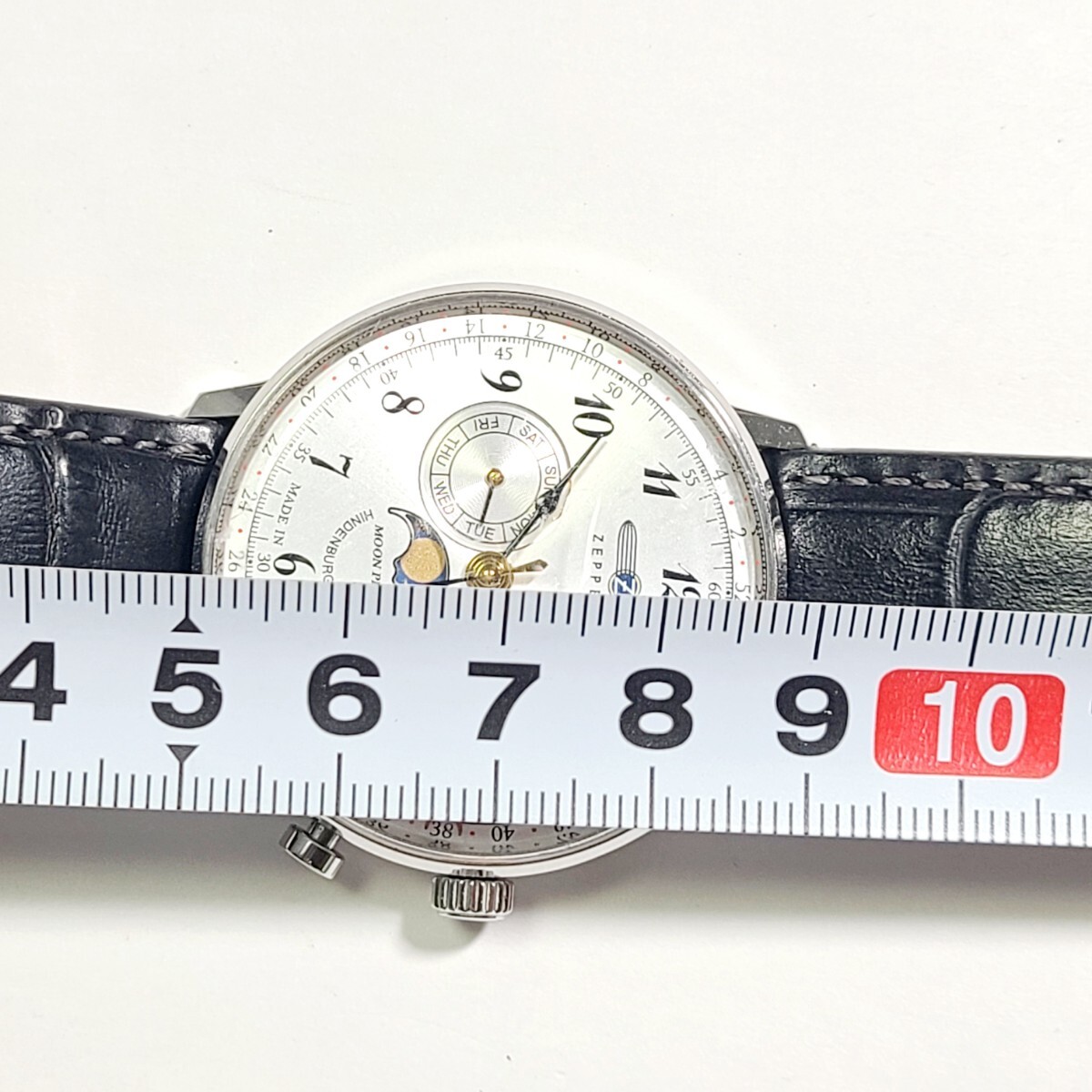 CM10LL ドイツ製 ZEPPELIN ツェッペリン 腕時計 LZ129 HINDENBURG moonphase クォーツ シルバー カーフレザー 革ベルト 日常生活防水_画像5