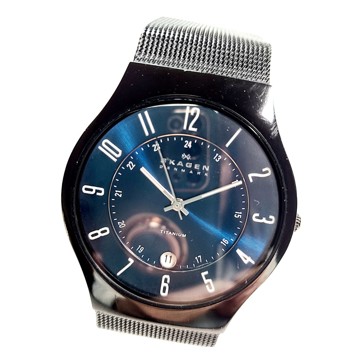 CM50LL SKAGEN スカーゲン T233XLTMN 腕時計 メンズウォッチ チタン&ミッドナイトスチールメッシュウォッチ ブラック ブルー文字盤の画像1