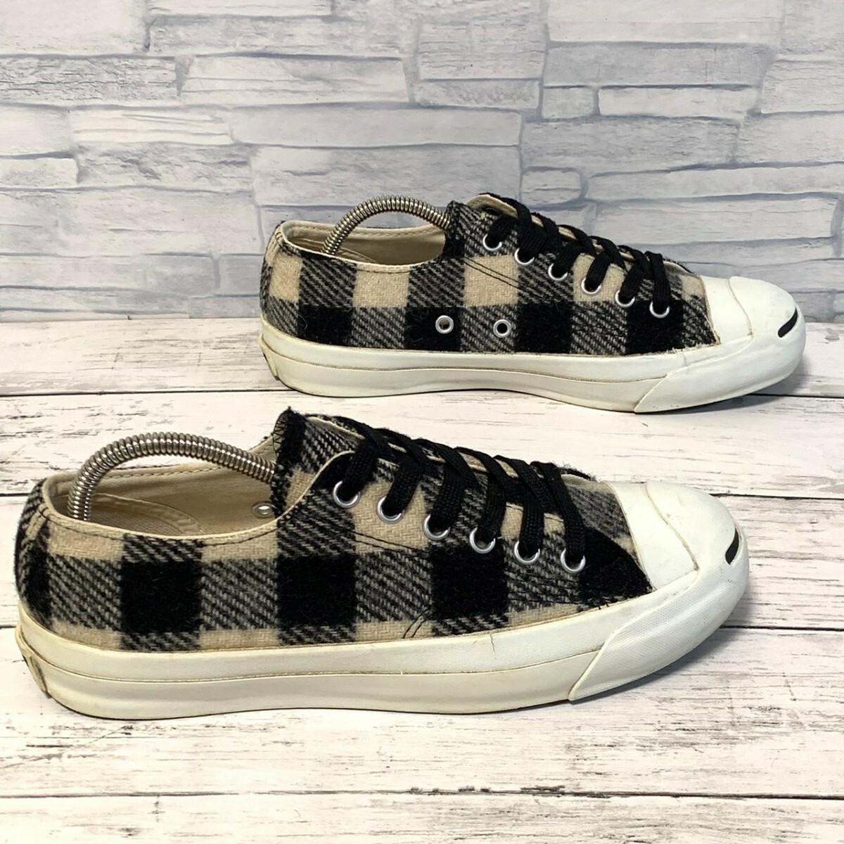 R5866bE CONVERSE コンバース スニーカー ブラック×ホワイト レディース 24cm チェック柄 ウールリッチ ジャックパーセル 1CJ925_画像3