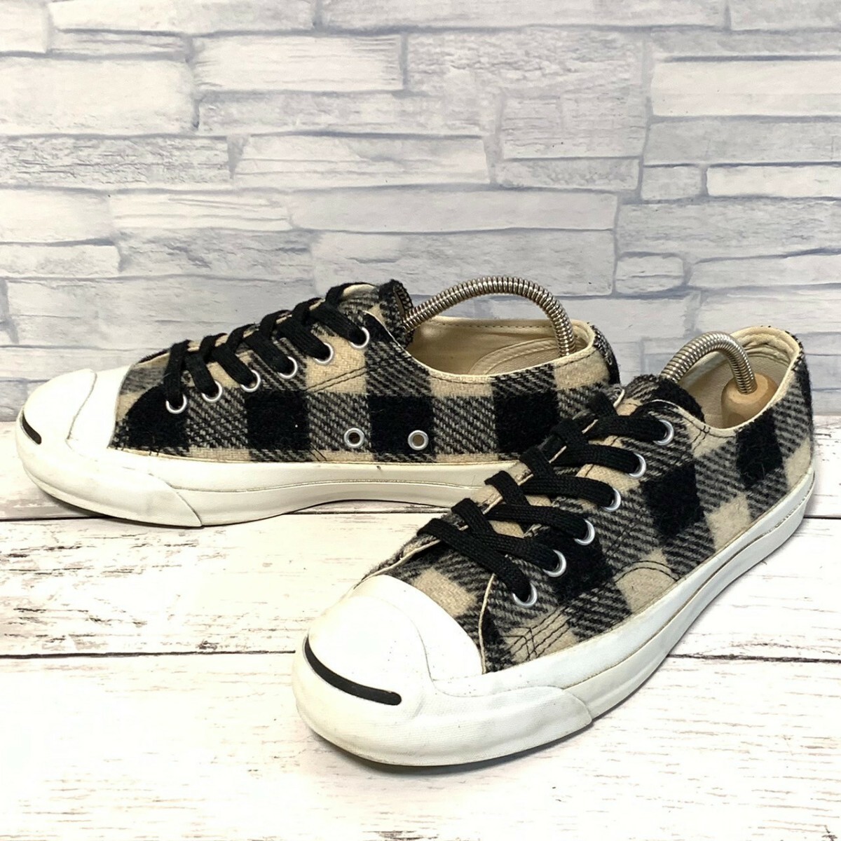 R5866bE CONVERSE コンバース スニーカー ブラック×ホワイト レディース 24cm チェック柄 ウールリッチ ジャックパーセル 1CJ925_画像1